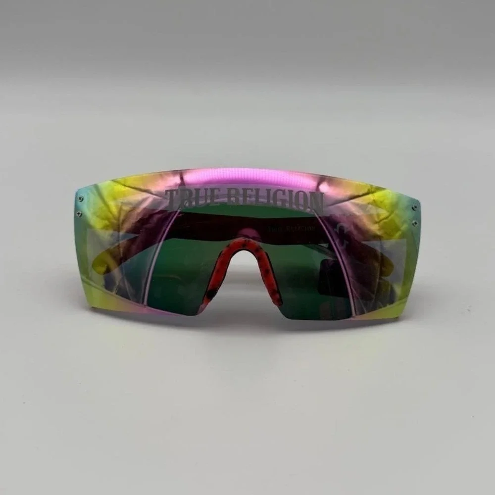True Religion Black Shield Sunglasses - Silver Mirror Lens Futuristic Y2K Style‎